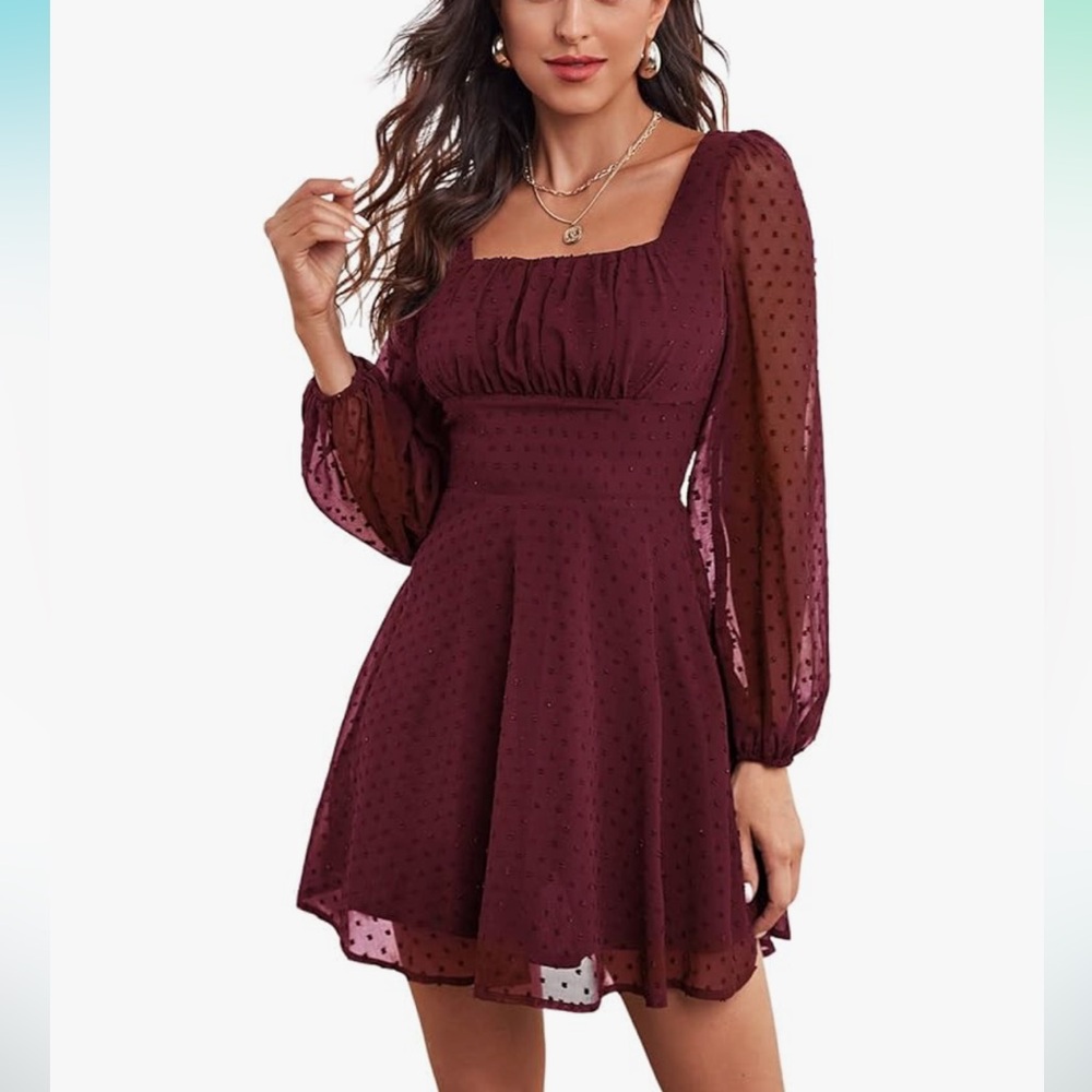 Swiss Dots Square Neckline Mini Dress